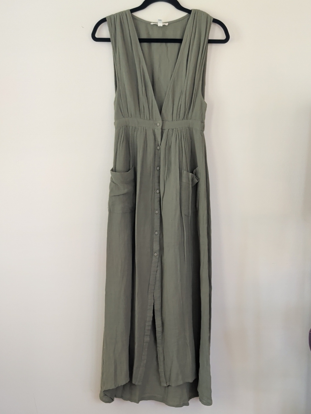 Billabong Olive Green Sleeveless Button-Front Maxi Dress